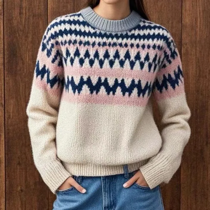 

Autumn Winter Casual Sweaters For Women Fashion New Round Neck Long Sleeved Color-blocked Knitted Pullovers Loose Warm Tops