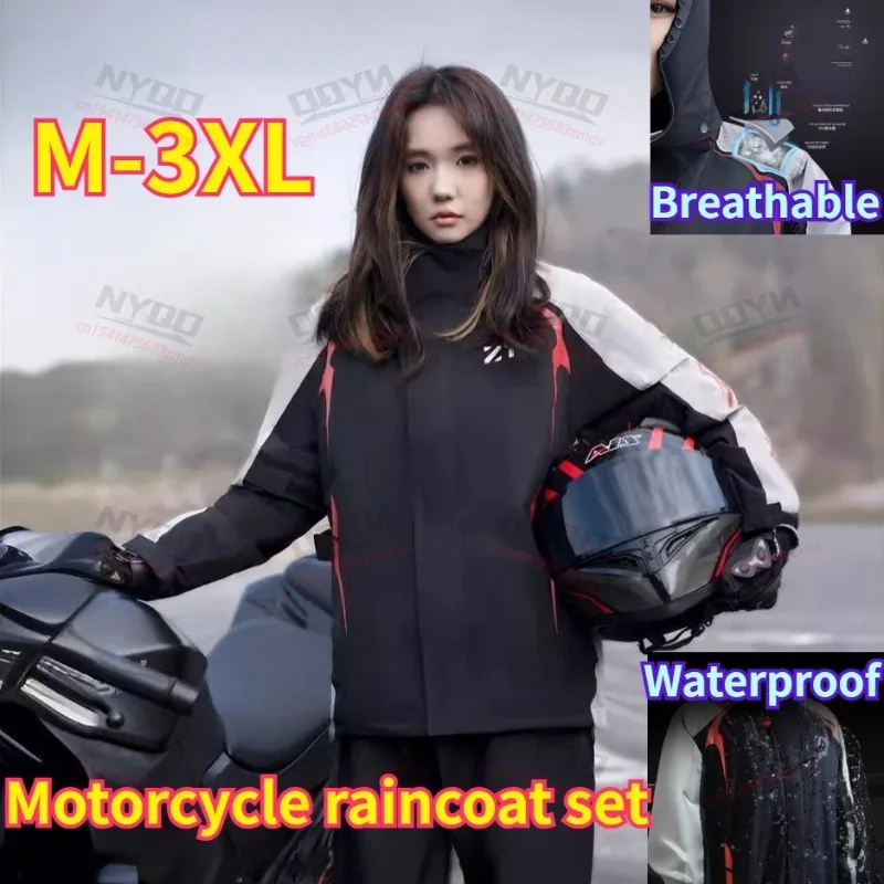 

Motorcycle Raincoat and Rain Pants Set Men's Split Full-body Rainproof Windproof Waterproof Cycling Rain Suit for Motorbike Ride