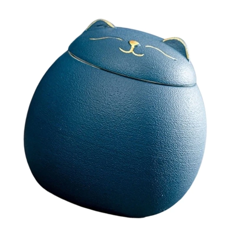 Lidded Fired-Clay Feline-Form Urn for a Pet Memorial Display Form best sale