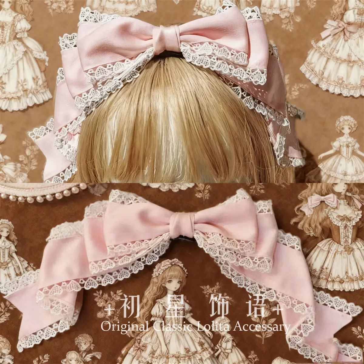 Fascia per Capelli Lolita Giapponese Elegante con Grande Fiocco, Multicolore, Stile Classico KC, Accessori per Capelli da Donna