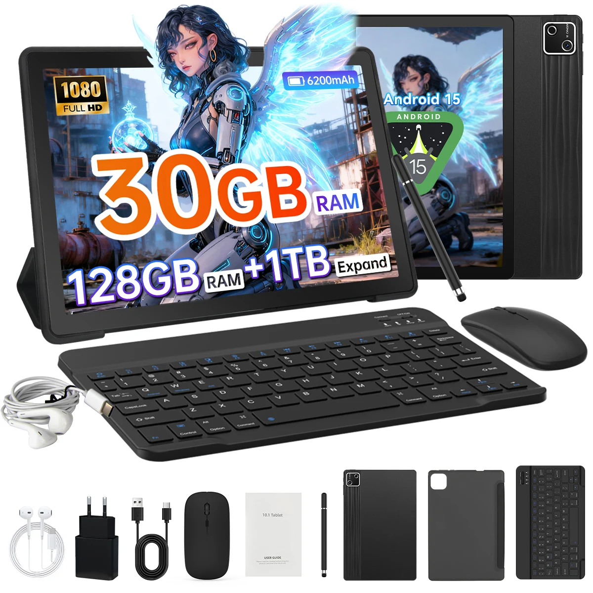 URAO 10 Inch Android 15 Tablet 30GB RAM 128GB ROM 1TB uitbreidbaar 6200mAh GMS gecertificeerd Widevine L1 Dubbele Camera WiFi 6 PC PAD Set - afbeelding 2
