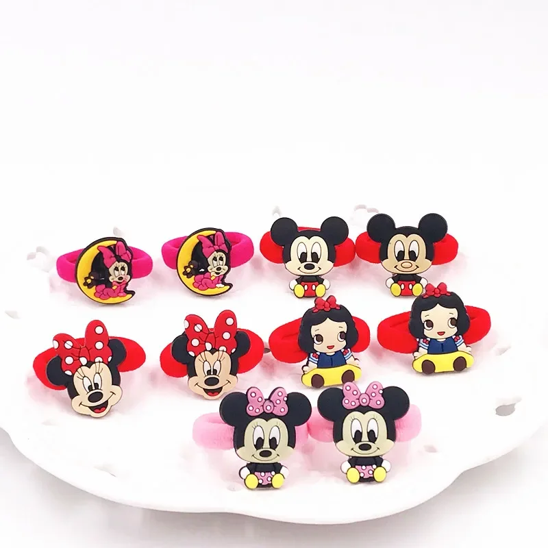 10Pcs Minnie Princess Mickey Rubber Headbands Hair Elastic Hair Bands Korean Girls Hair Accessories Hair Scrunchies Head Band