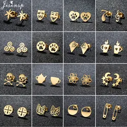 Lovely Stainless Steel Dog Paw Earrings for Women Girls Small Chemistry Atom Earings Star Moon Skull Music Ear Studs Accessories