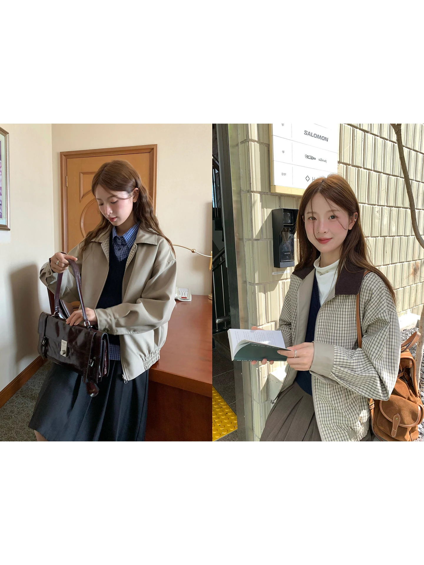 

WHYSTUDIO Miu, двухсторонняя одежда, клетчатый вельветовый лацкан, женский джерт в стиле ретро Harrington Jaet, полиэстер, вискозное волокно