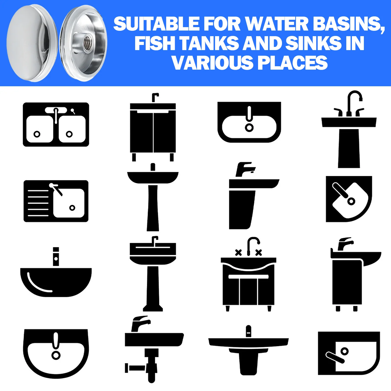 1pc 38mm Replacement Sink/Basin Waste Plug Cap Easy Pop-Up Click Clack Chrome Sink Strainer Kitchen Bathtub Stopper