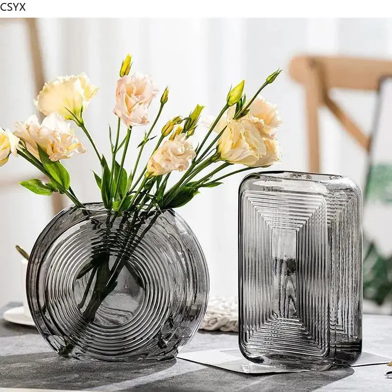 

Transparent Vertical Stripes Glass Vase Hydroponic Flower Pots Desk Decoration Artificial Decorative Floral Arrangement