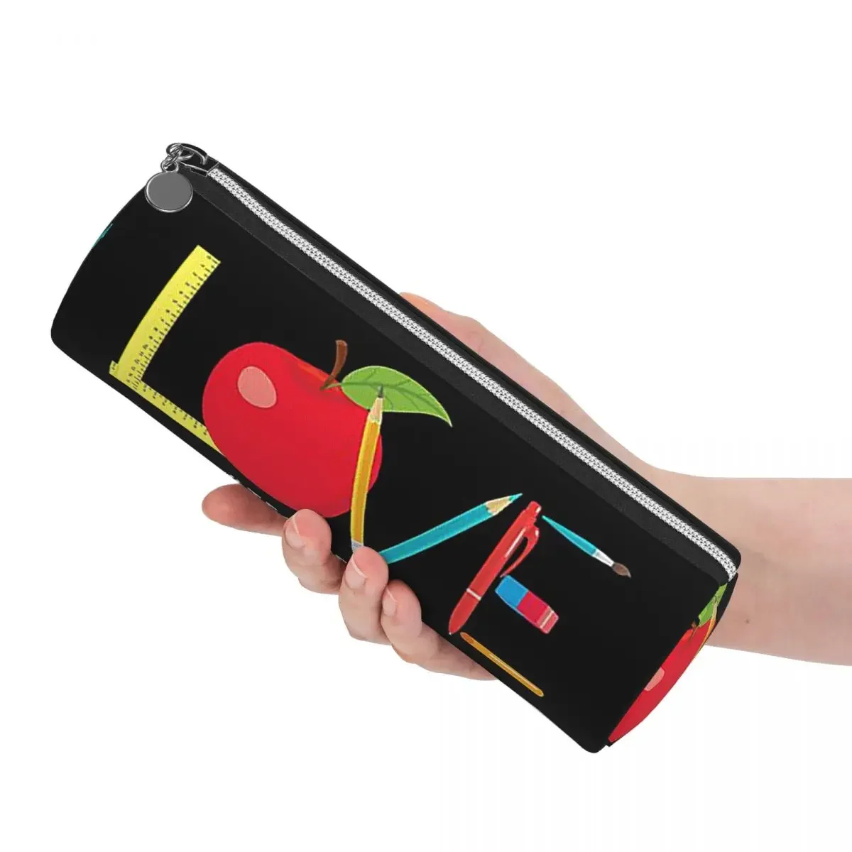 Love Teacher Life Apple Pencil Pencil Cases Pen Holder Cylinder Pen Box Pencil Bag for Students Gifts