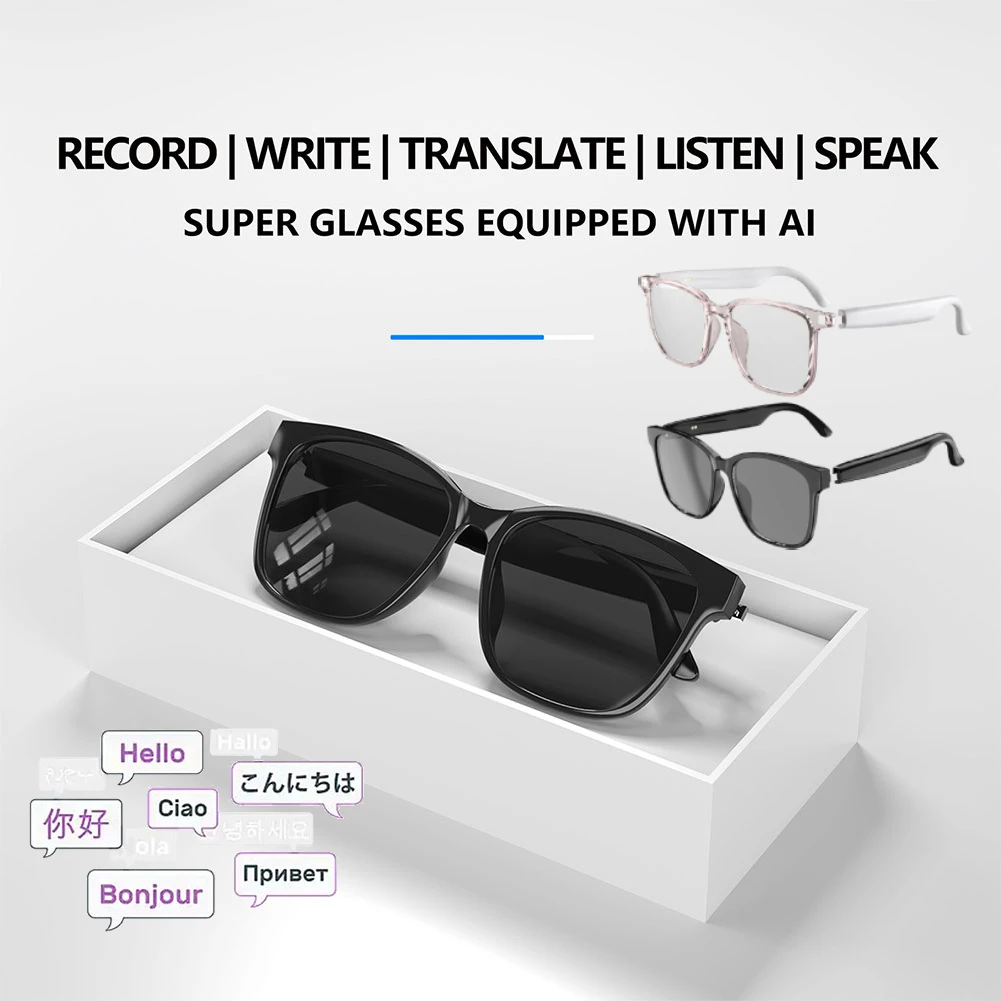 سماعات أذن ذكية تدعم 75 لغة، ترجمة صوتية أوتوماتيكية، نظارات AI لاسلكية BT 5.4 لاجتماعات أعمال السفر