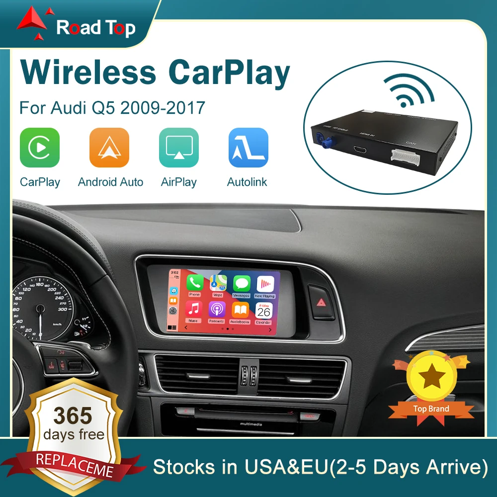 Wireless CarPlay Android Auto Interface for Audi Q5 2009-2017, with Mirror Link AirPlay Car Play Functions