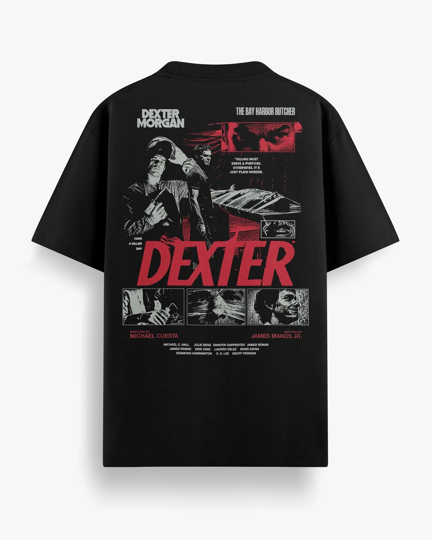تي شيرت كاجوال قطني ريترو تي شيرت كلاسيكي من المسلسلات التلفزيونية Dexter تي شيرت كاجوال أنيق كبير الحجم ملابس الشارع للجنسين