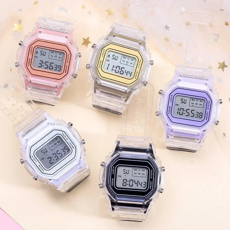 New Fashion Transparent Electronic Watch LED Ladies Wristwatch Sports Waterproof Electronic Watchs Candy Multicolor Student Gift