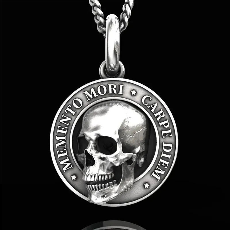 Vintage Ethic Memento Mori Carpe Diem Letter Skull Necklace for Men Fashion Punk Christmas Skeleton Necklaces for Women Wkc004