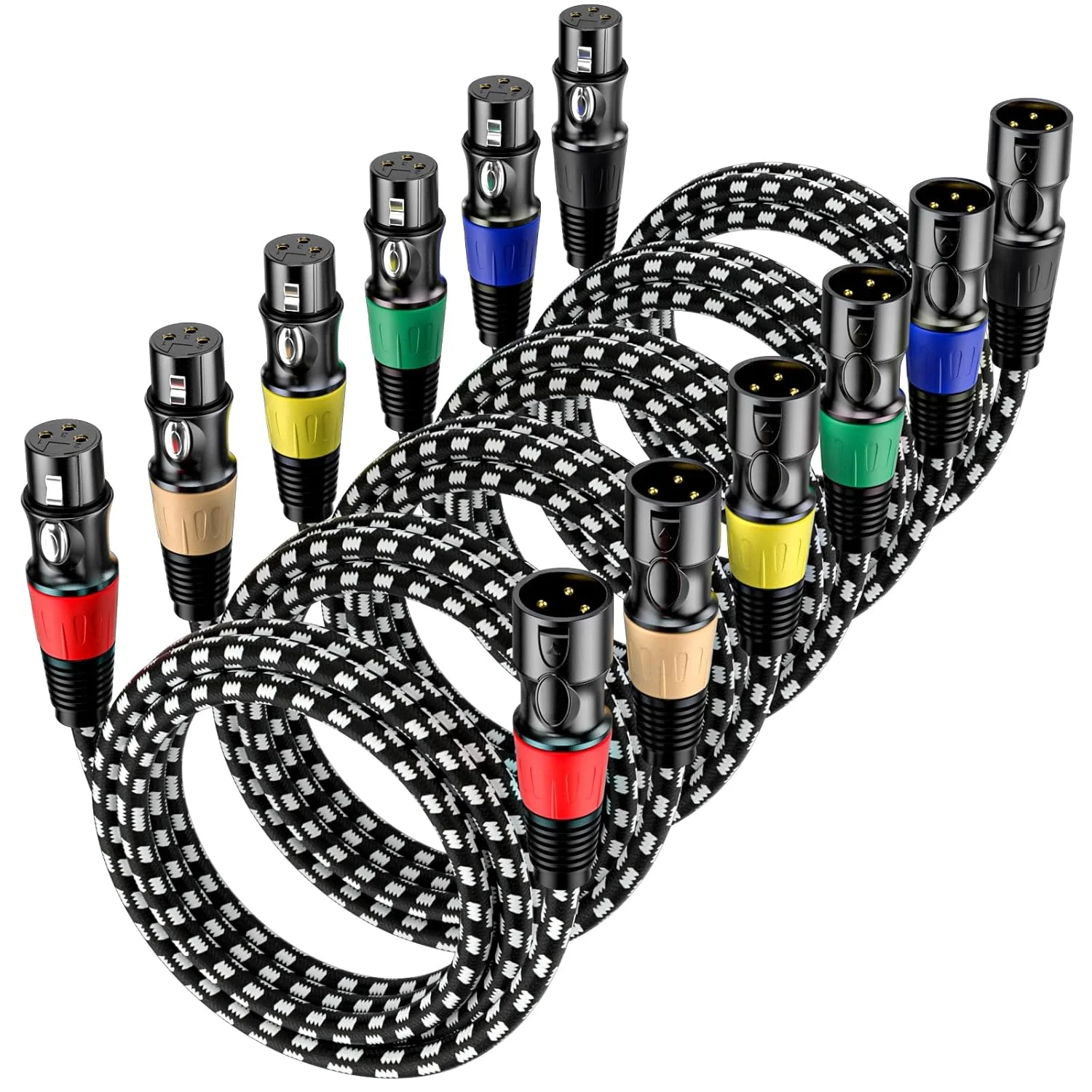 XLR Cable 6-Pack Braided XLR Male To Female Balanced Microphone Cable Gold Plated 3-Pin XLR Mic Cable for Mixer Amplifier Record