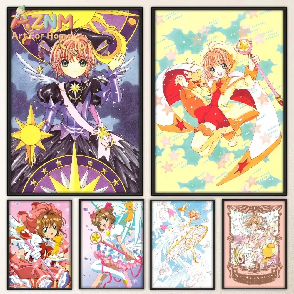 1 unidade Pôster Card Captor Sakura, Pôster Decorativo de Parede para Sala de Estar, Bar, Pintura Decorativa Vintage, Tamanho Médio