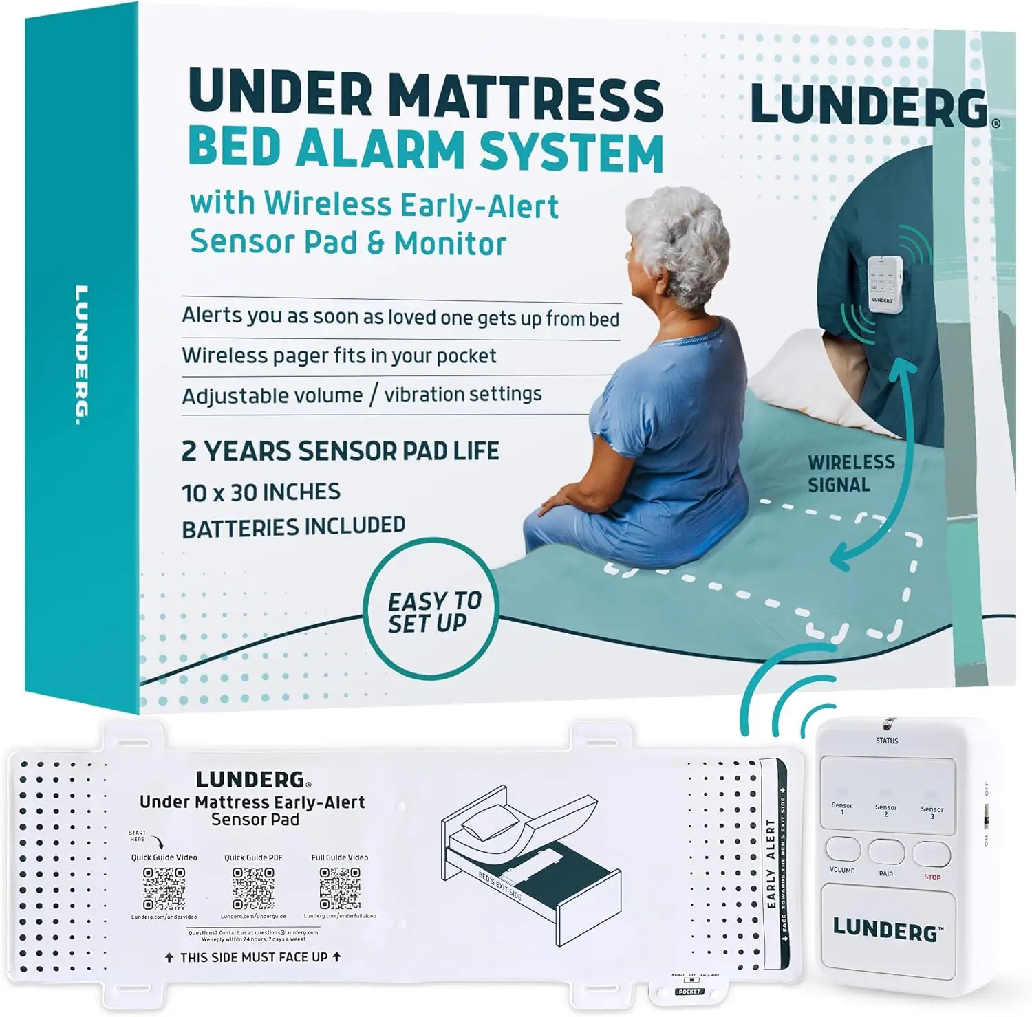 

Under Mattress Bed Alarm for Elderly Adults Wireless with Early Alert - Bed Sensor Pad & Pager - Bed Alarm for Elderly Dementia