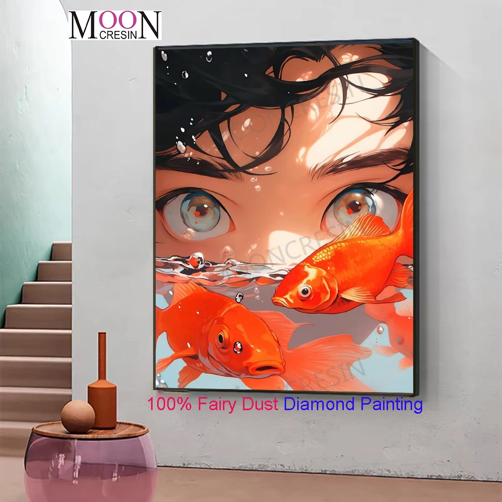 

MOONCRESIN 100% Алмазная мозаика «Волшебная пыль» квадратная, для самостоятельного творчества, вышивка крестом, «Мальчик с глазами», «Золотая рыбка», кристаллический декор, стразы