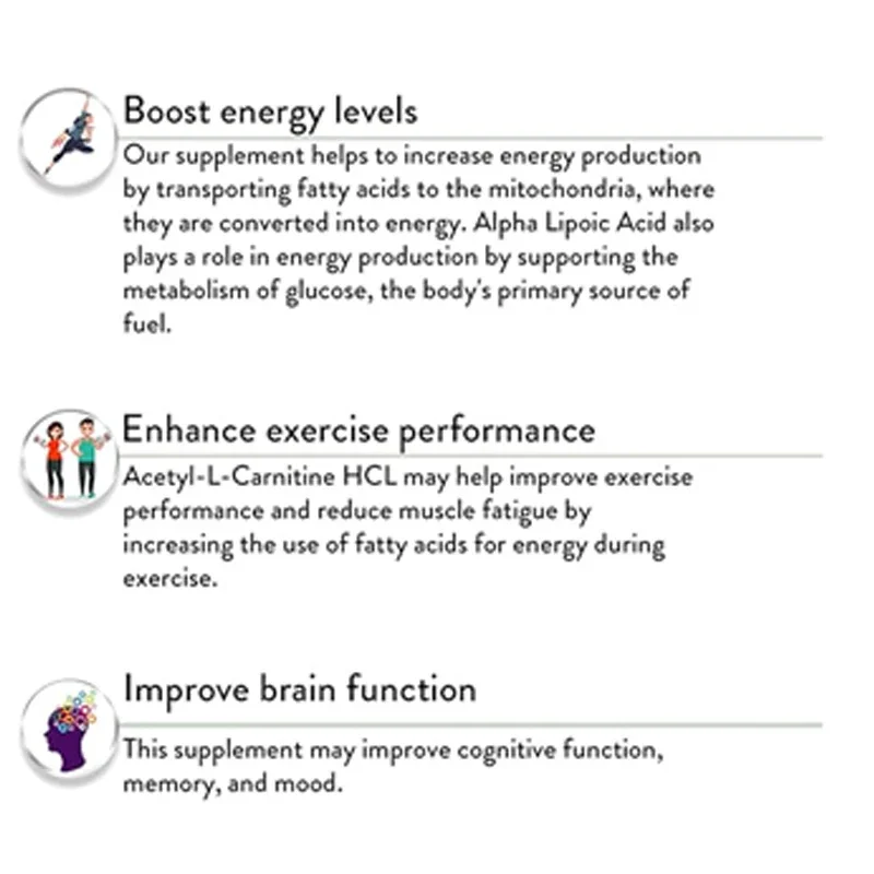 ALA/ALC Efficient Formula, Optimal Alpha Lipoic Acid and Acetyl, Antioxidant Support - Energy Boost, 60 Capsules