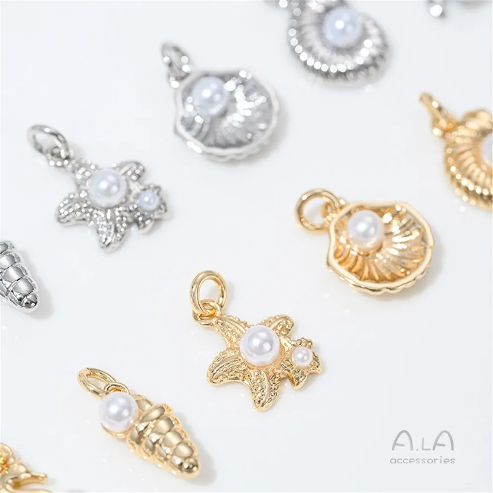 

gold-plated Marine Life Series Starfish Conch Shell Inlaid with Pearl Pendant DIY Handmade Jewelry Pendant