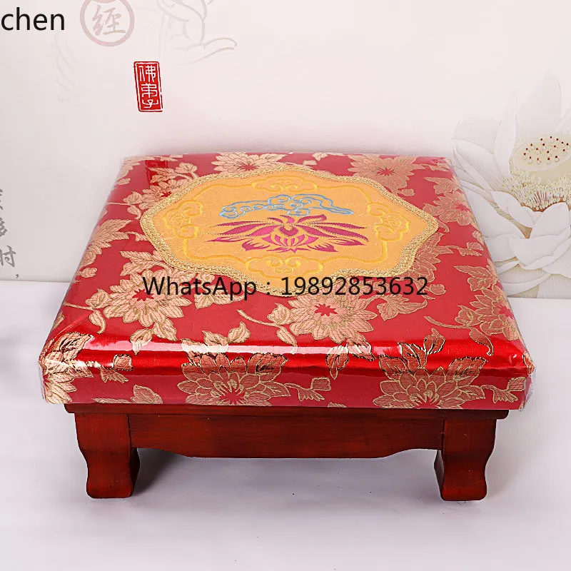 AB  Solid Wood Embroidery Praying Buddha Kneeling Pad Lotus Home Futon Thickened Square Meditation Praying God Kowtow Pad