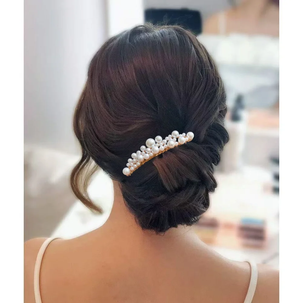 Luxury Pearl Bridal Hair Comb Wedding Hair Accessories Vintage Metal Updo Hair Comb Pins For Women Bride Formal Prom Hairstyle