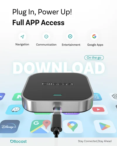 Imagen 2 del producto OTTOCAST E2 inalámbrico CarPlay Android Auto Ai Box adaptador de vídeo accesorios de coche para Benz Audi Kia Hyundai VW Toyota FOTA actualización
