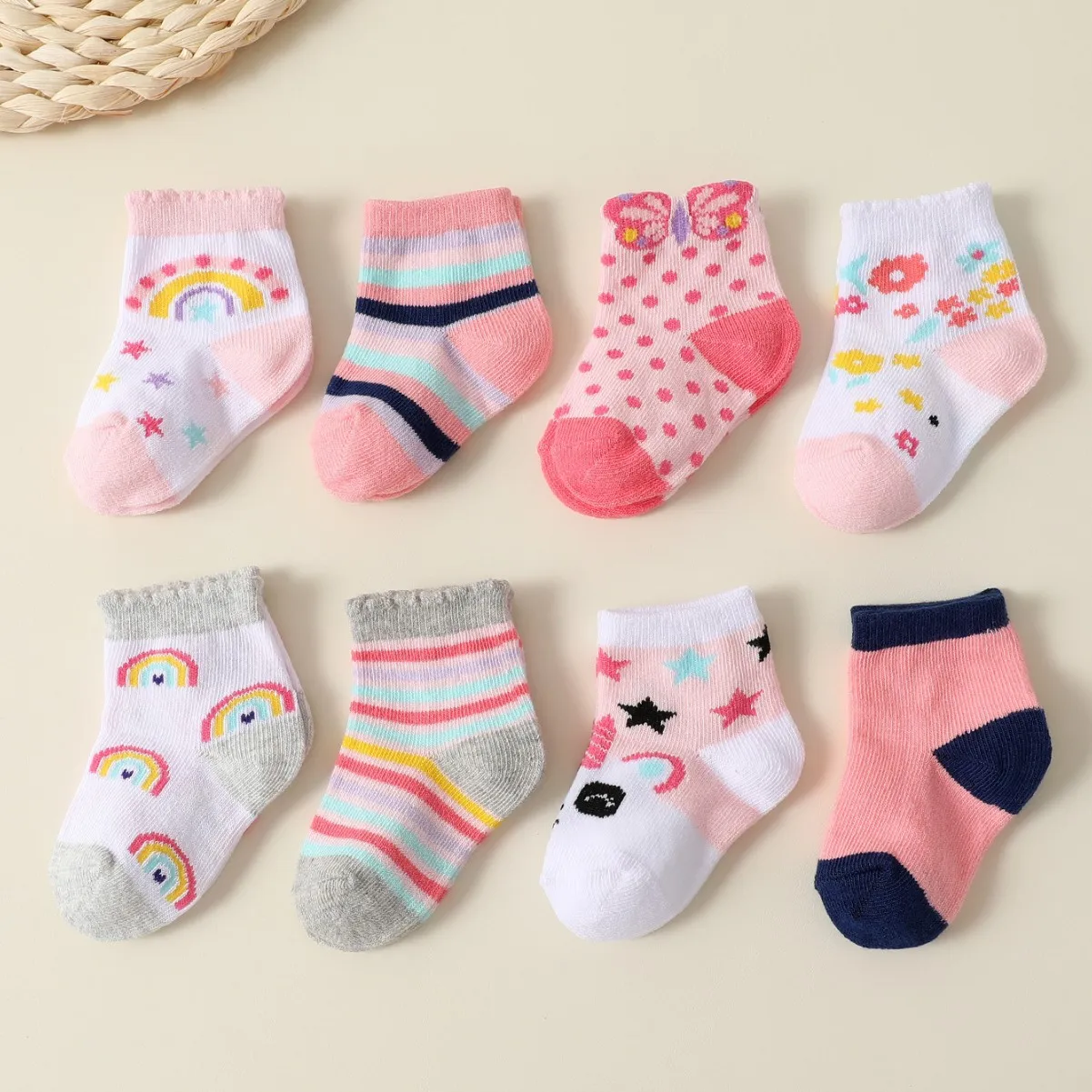 Somenie8 Two-Pack Baby Girl Medium Tube Socks Baby Skin-friendly Cotton Socks Cute Color Pattern Butterfly Socks
