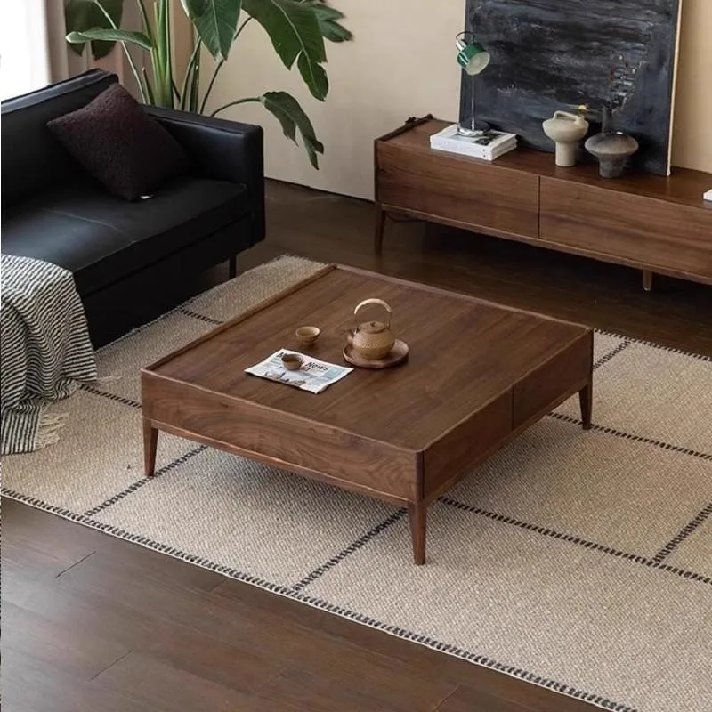 

Italian minimalist North American black walnut square coffee table modern solid wood living room storage furniture log light