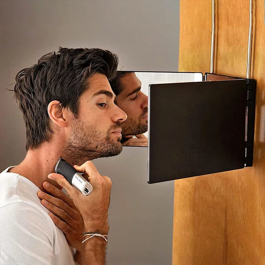 3-drożne lusterko do samodzielnego strzyżenia włosów 360 Trifold Lusterko do strzyżenia włosów dla mężczyzn i kobiet Lusterko do makijażu z przenośnymi regulowanymi haczykami