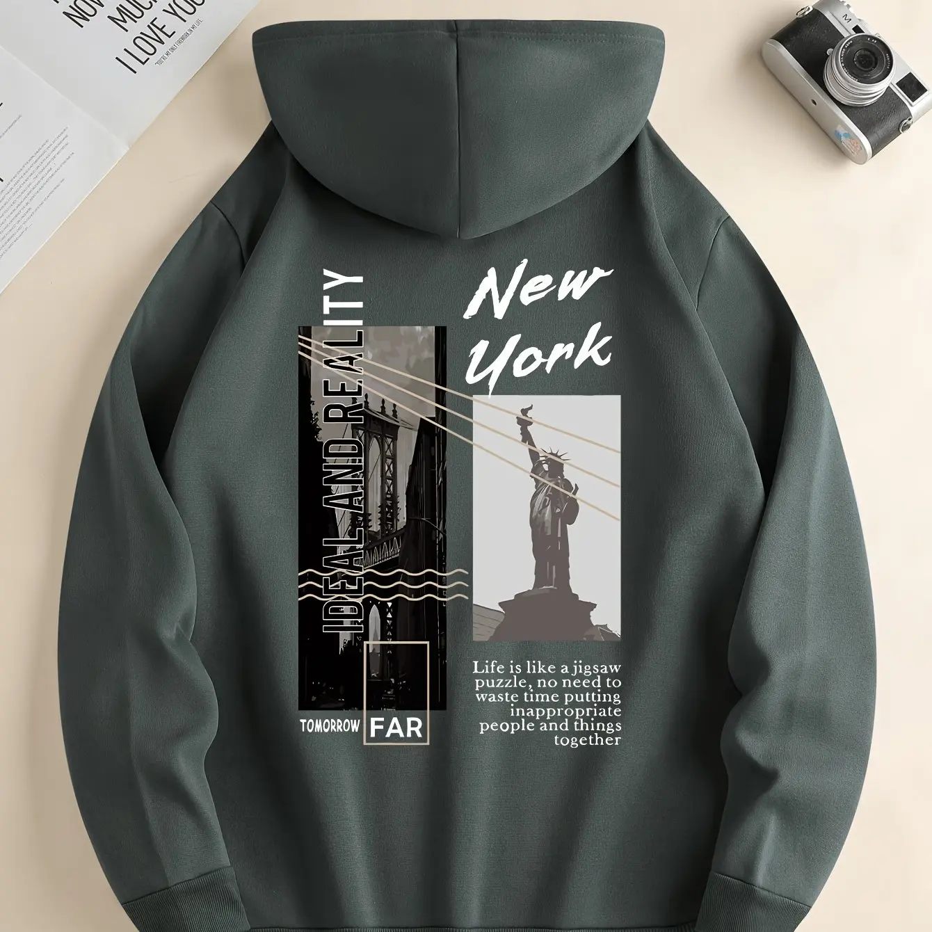 Autumn Hoodie Slogan Printed Long Sleeved Hoodie Unisex Casual Clothing Oversized Streetwear Statue Of Liberty Patterned Clothes