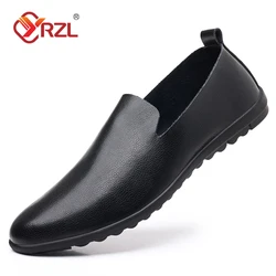 YRZL Leather Men Shoes Casual Black Formal Mens Loafers Moccasins Italian Comfortable Big Size 46 Slip on Male Loafers Shoes