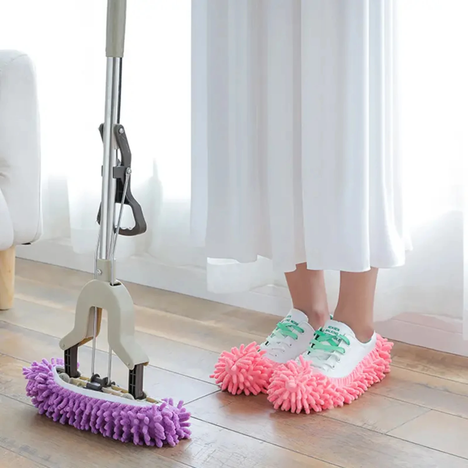 取り外し可能で洗えるモップスリッパカバー 2 個 - 掃除モップ用家庭用床掃除靴カバー - 便利、効率的、