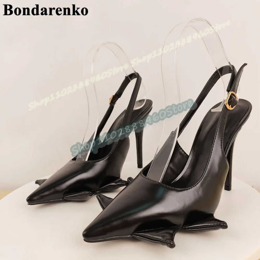 

Unique Slingback Black Leather Shallow Sandals Thin High Heel Shoes For Women Back Buckle Strap Pointed Toe Trending Sandals