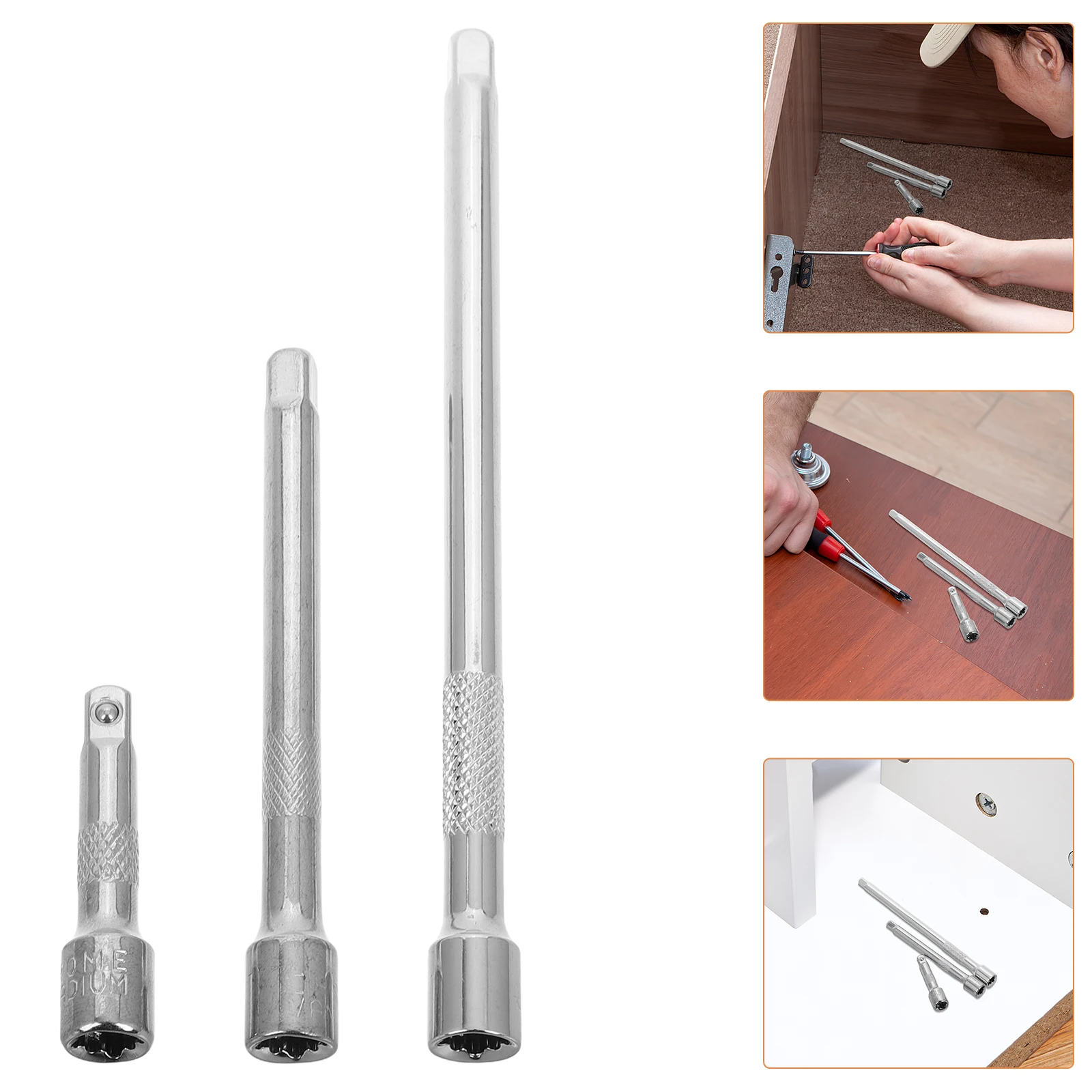3pcs Extension Rod Set Socket Wrench Chrome Vanadium Steel Durable Corrosion Resistant Flexible Wobble Extension Swivel Adapter