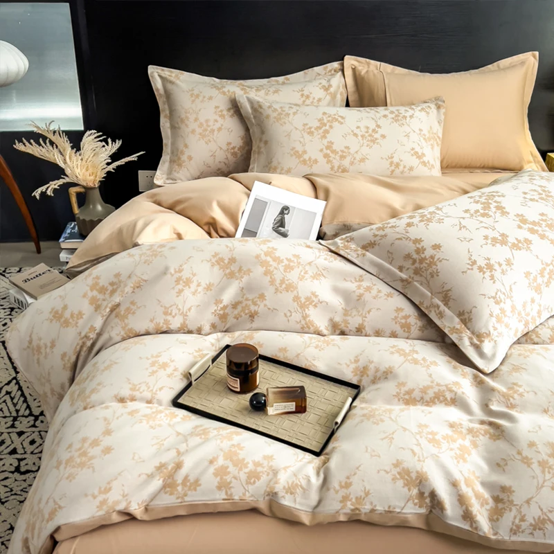 

Комплект элитного постельного белья из египетского хлопка 60S с цветочным принтом, 3 предмета: пододеяльник, наволочки, для двуспальных кроватей (Queen, King)