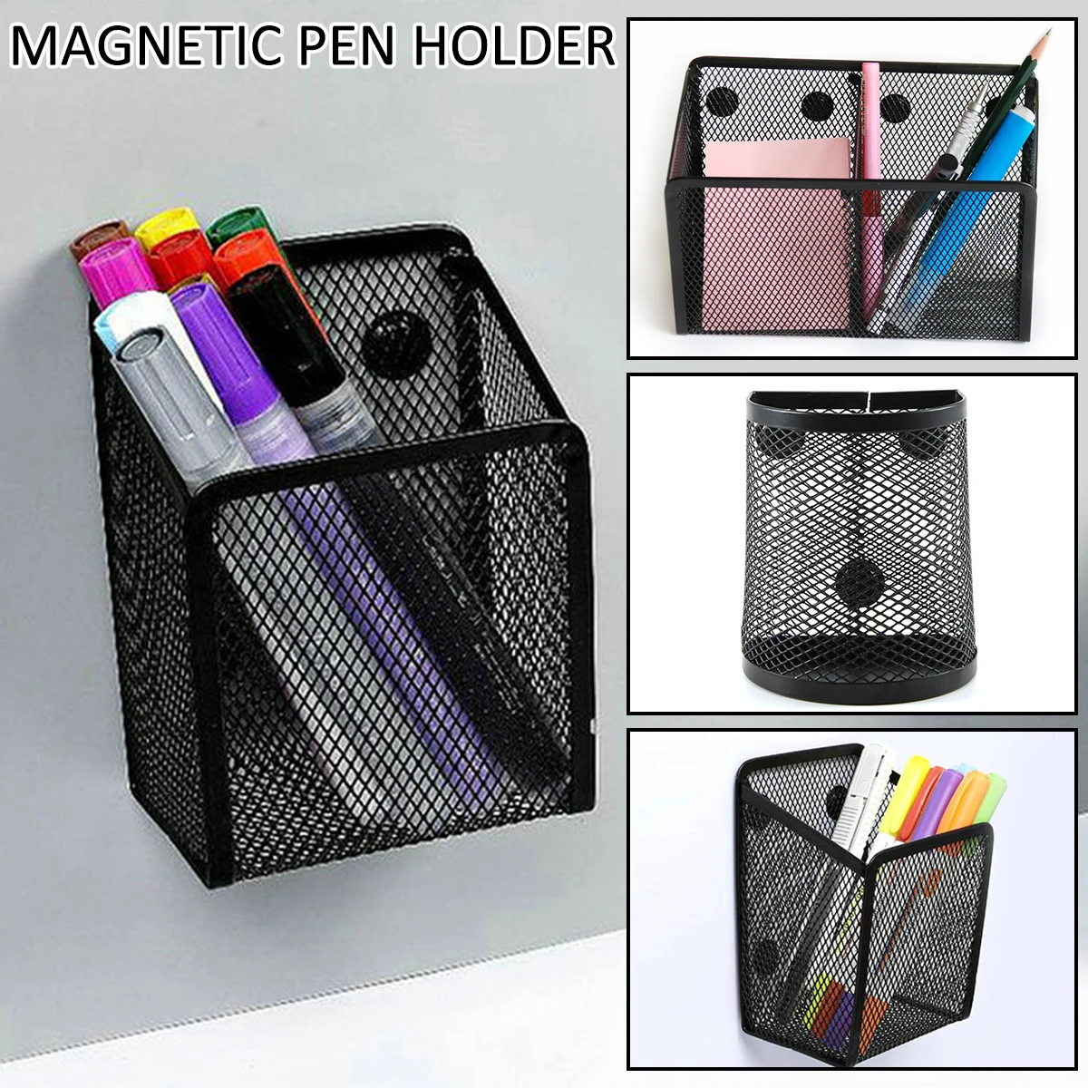 Mesh Magnetic Pencil Holder Metal Stationary Organizer Desktop Stationery Storage Mesh Basket for Refrigerator Locker Office