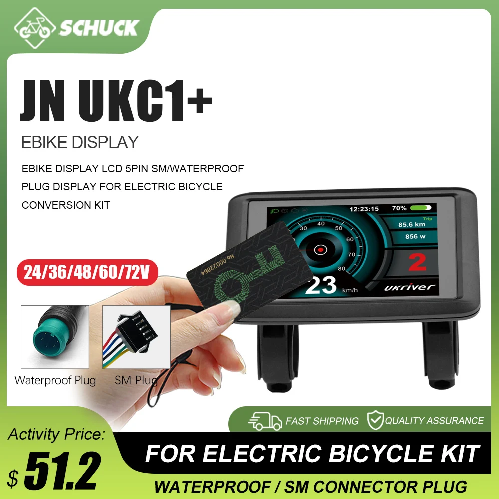 Ebike LCD Colorful UKC1+ Display 24V-72V With NFC Function SM Waterpoof Connector for UART No.2 Protocol Electric Bicycle Parts