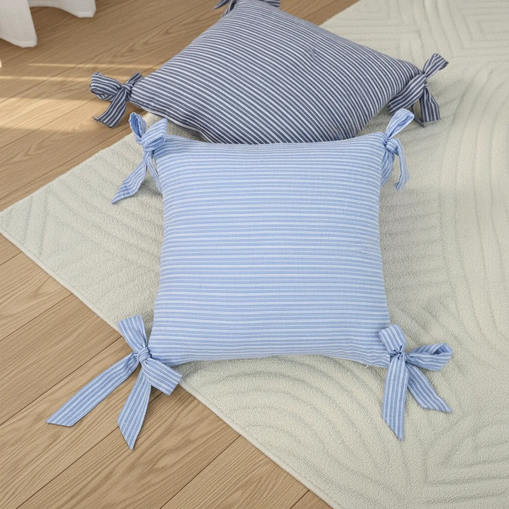 BUYNOW 1 Stück Farbig Gewebter Gestreifter Quadratischer Schleifenkissenbezug Koreanischer Stil Süßer Wohnzimmer-Sofakissenbezug Party Heim Schlafzimmer Deko – Detail 3