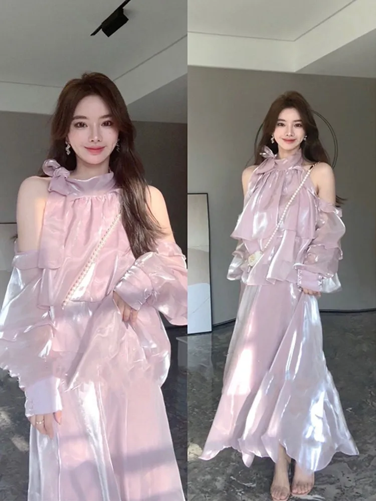 A new stunning and elegant two-piece off-the-shoulder dress