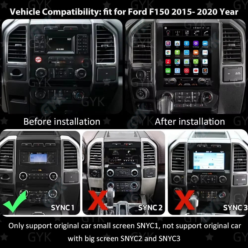 12.1'' Android14 Auto Vertical screen Car Radio For Ford F150 F250 F350 F450 2016-2021 Carplay Multimedia Player GPS Navi Stereo