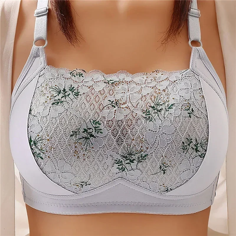 

Women Sexy Lace Breathable Bra Gathering Anti Sagging Push Up Crop Top Large Size Sexy Fitness Vest Camisole Crop Top with Pad