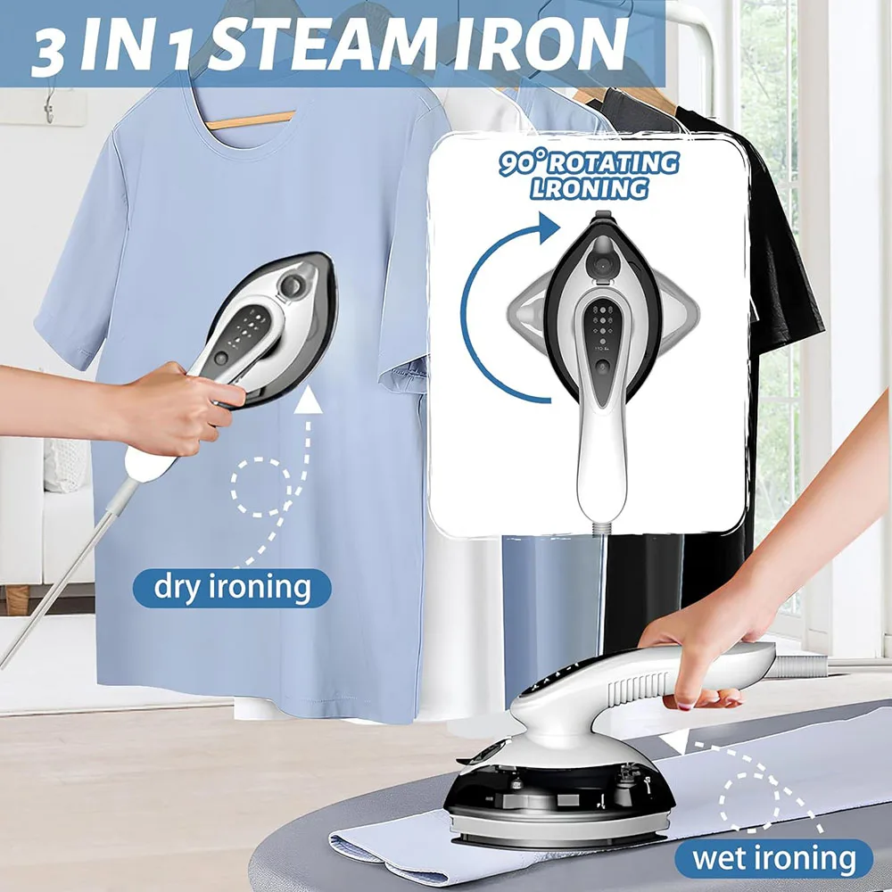 Portable Mini Household Electric Iron 3-Mode Wet Dry 90 Degree Rotation Anti-Drip Ceramic Clothing Steamer Handheld Steamer Iron