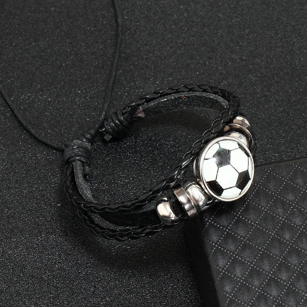 Personalized Luminous Football Lovers Bracelet Men Gift Wristband Leather Hand-Knitted Fan Surrounding Souvenir Glow at Night