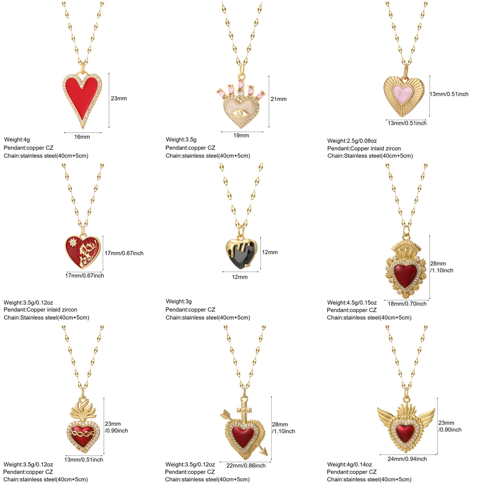 Red Love Pendant Necklace for Women Gold Color Heart Collares Long Stainless Steel Chains Valentine's Day Gift New in Fashion