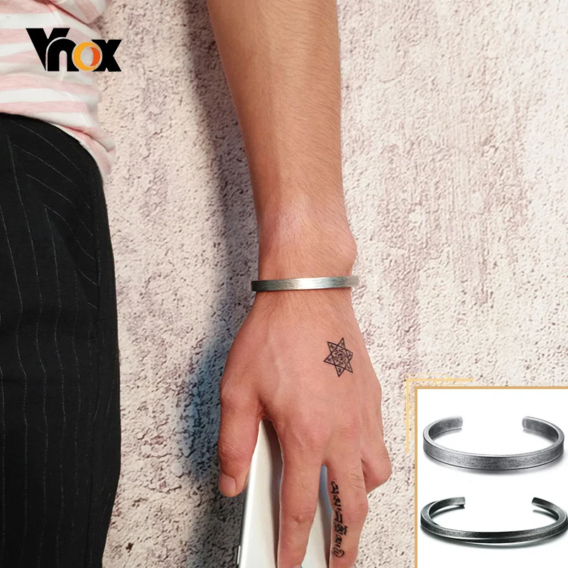 Vnox Oxidized Antique Stainless Steel Bangle for Women Men,Vintage Simple Basic Unisex Cuff Bracelet,Solid Metal Viking Jewelry