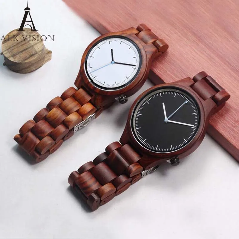 ALK VISION Top Brand Designer Men and Women Wood Watch Red sandal Wooden Quartz Watches fashion casual clock Relogio Masculino