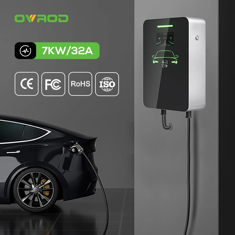 Ovrod Evse Wallbox 32a Ev Charging Station 7kw 11kw 22kw 16a 1 Phase 3 Phase Wall-mounted Electric Car Charger Pile Ev Charger