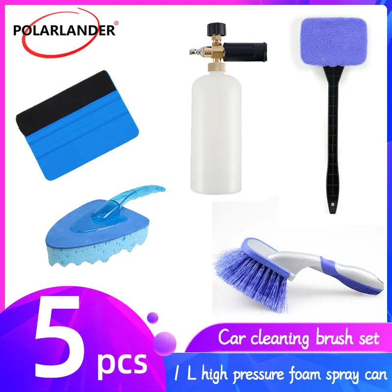 

Car Wash Cleaning Beauty Tool Kit Brush Scraper With Adjustable 1L High Pressure Foam Water bottle Cleaning Sponge 5 Pcs/Set