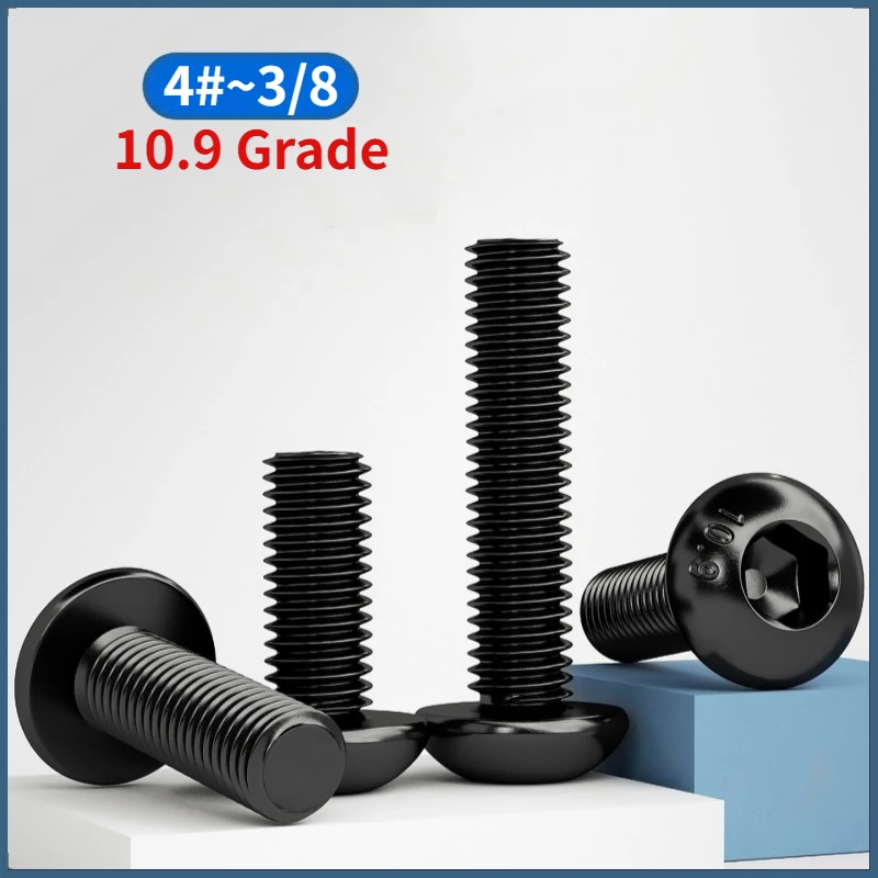 Black 10.9 Grade Carbon Steel Round Button Head Hex Hexagon Socket Allen Screw Bolt UNC UNF BSW 4#~10# 1/8~3/8