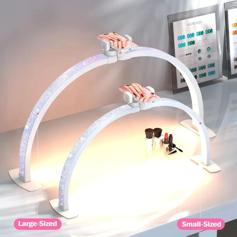 Colorful LED Half Moon Light with Mobile Phone Stand, Beauty Salon, Nail and Makeup, Portable Desktop