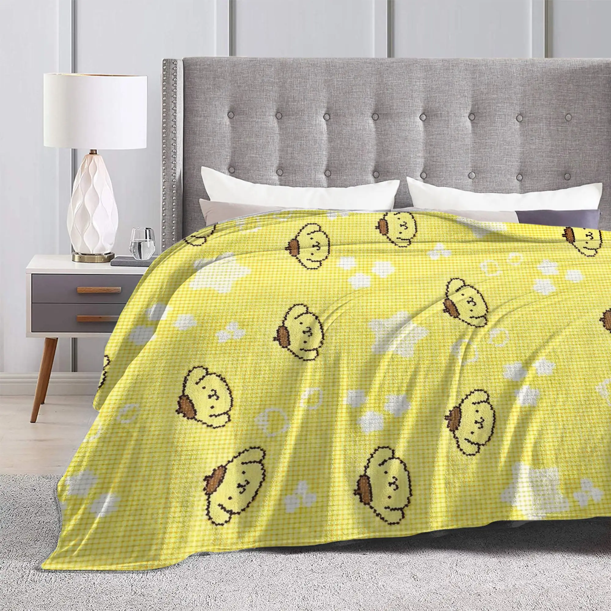 Pompompurins Cute Dog Yellow Plaid Blanket Fleece Textile Decor   Multifunction Ultra-Soft Throw Blanket for Home Office Quilt